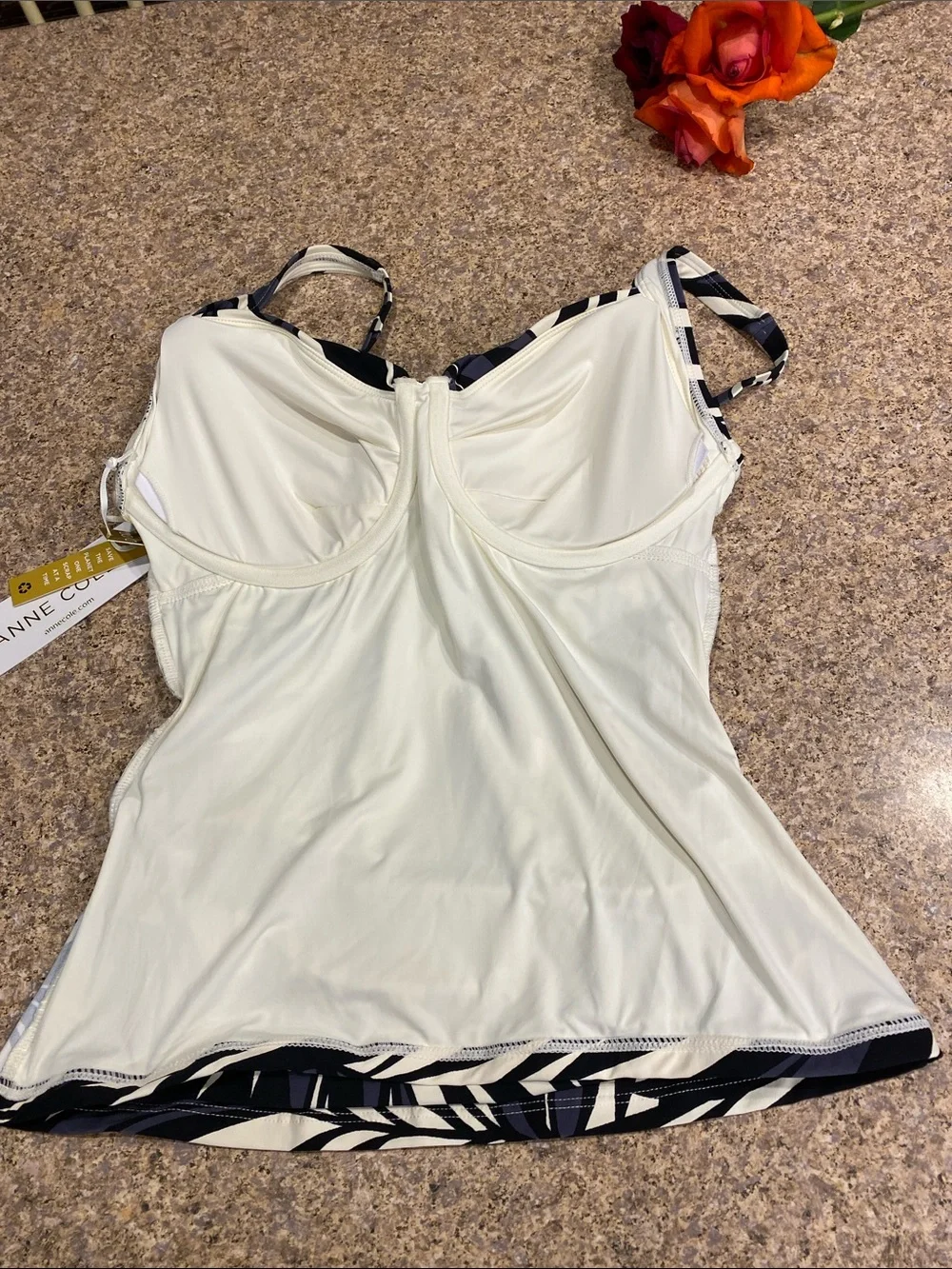 Anne Cole Twist Front Tankini Top 32DD 34D 25MT26545 NWT Black White Geometric